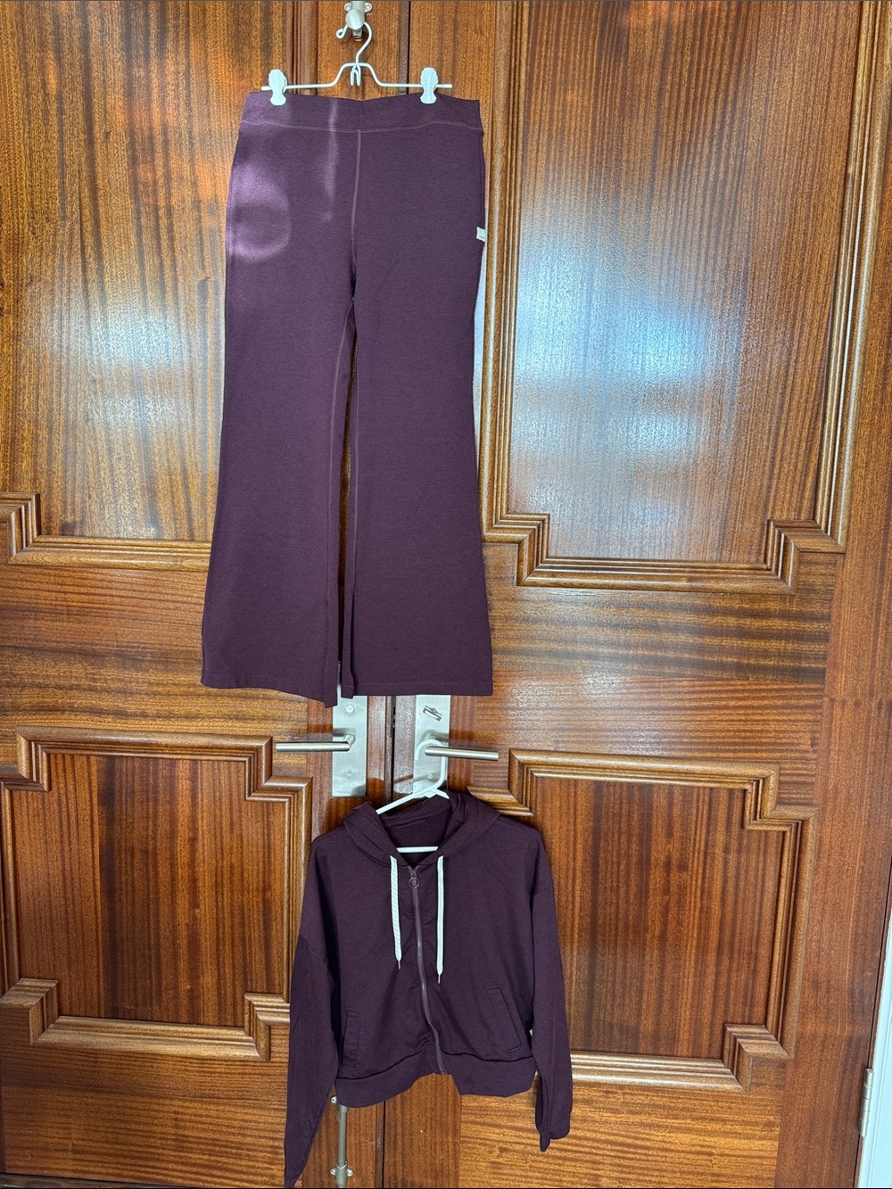 Women's Wide-Leg Pants & Zip Hoodie Set in Deep Plum